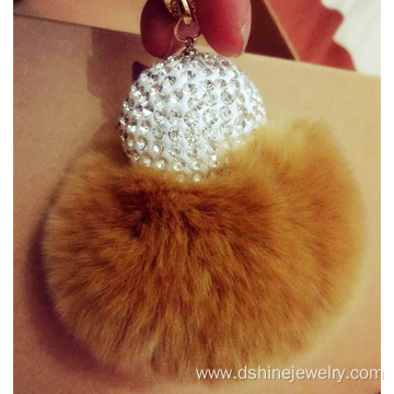 Rhinestone Ball Rabbit Fur Ball Keychain Pom Ball Pendant